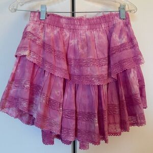LoveShackFancy Hand Dyed Pink Ruffle Mini Skirt
